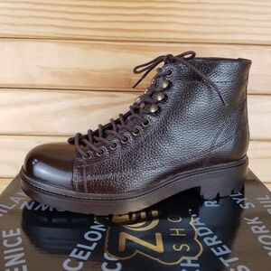Men's 100% Genuine Leather Brown Ankle Boots 7 US Paul Branco Side Zip Lace-up